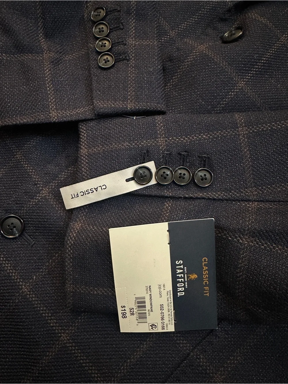 Stafford 60% Wool 40% Cotton Classic Fit Sport Coat Blazer Men’s 52 R Navy